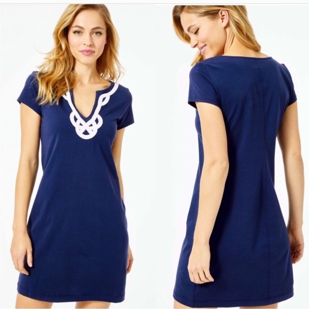 Lilly Pulitzer Nwot Brewster Navy Blue & White Knit Cap Sleeve Dress. Size XS.